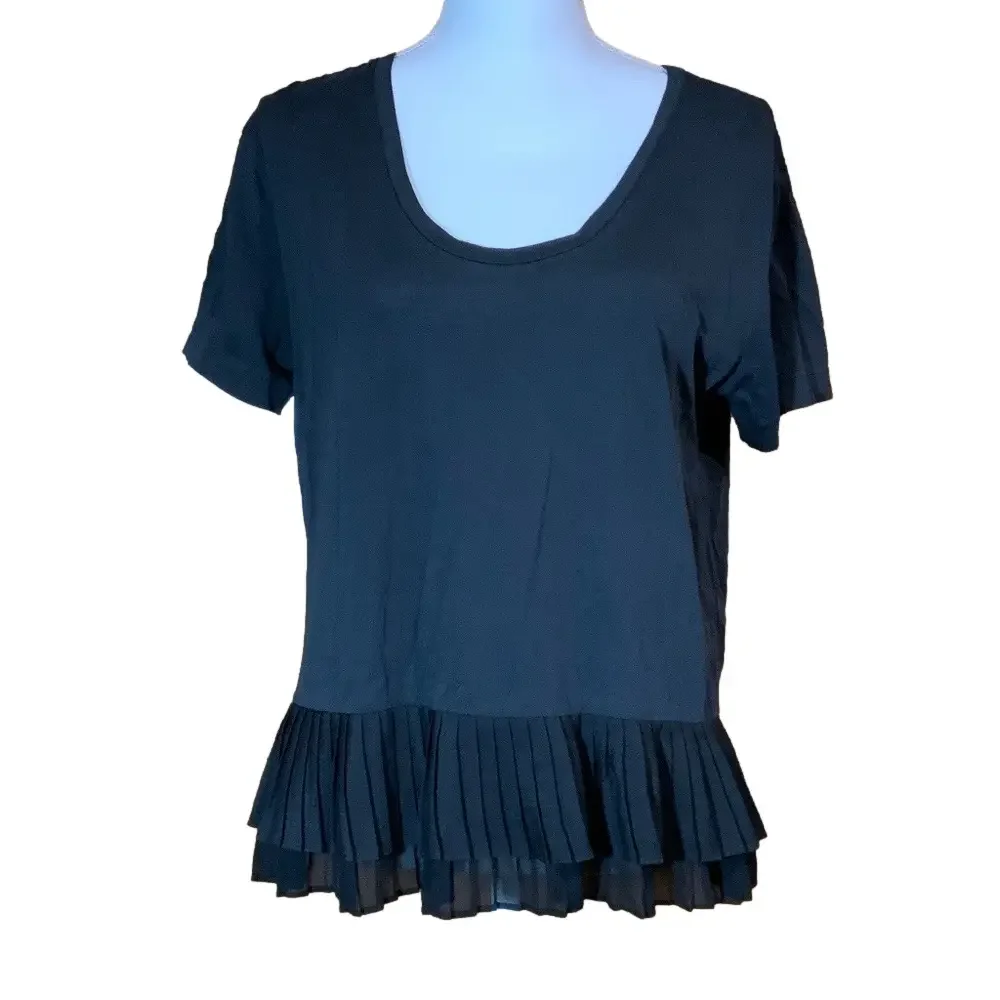 J.Crew Black Pleated Ruffle Hem Top - EUC